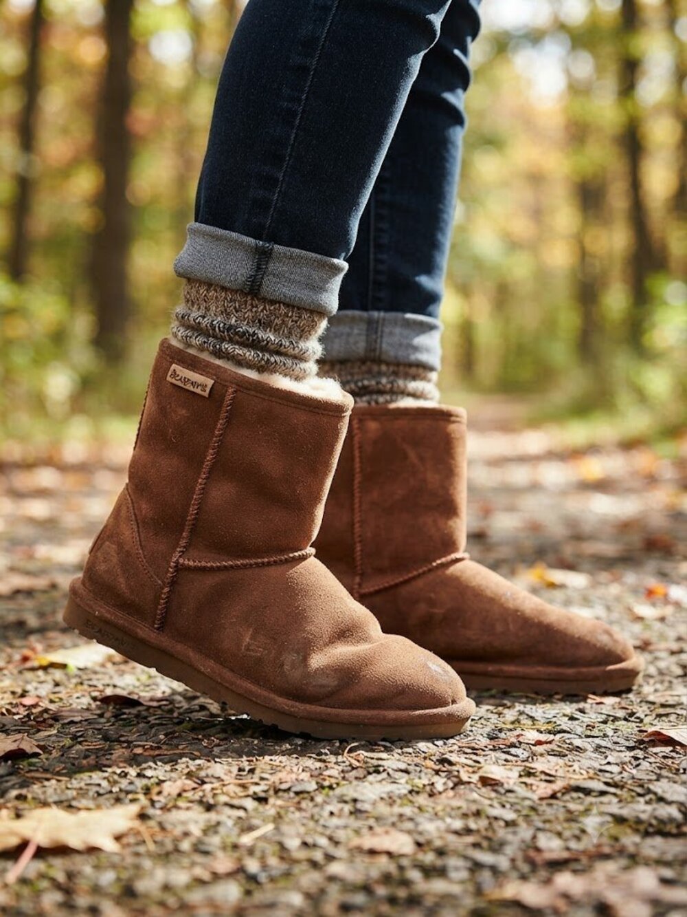 Bearpaw Emma Short Brown Suede Sheepskin Winter Boots Women Size 7